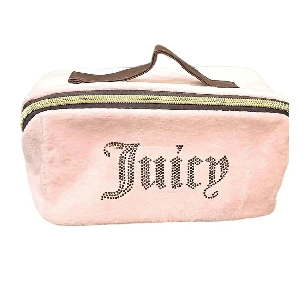 Juicy Couture‎ Y2K Zip-Around Rhinestone Logo Velour Cosmetic Organizer